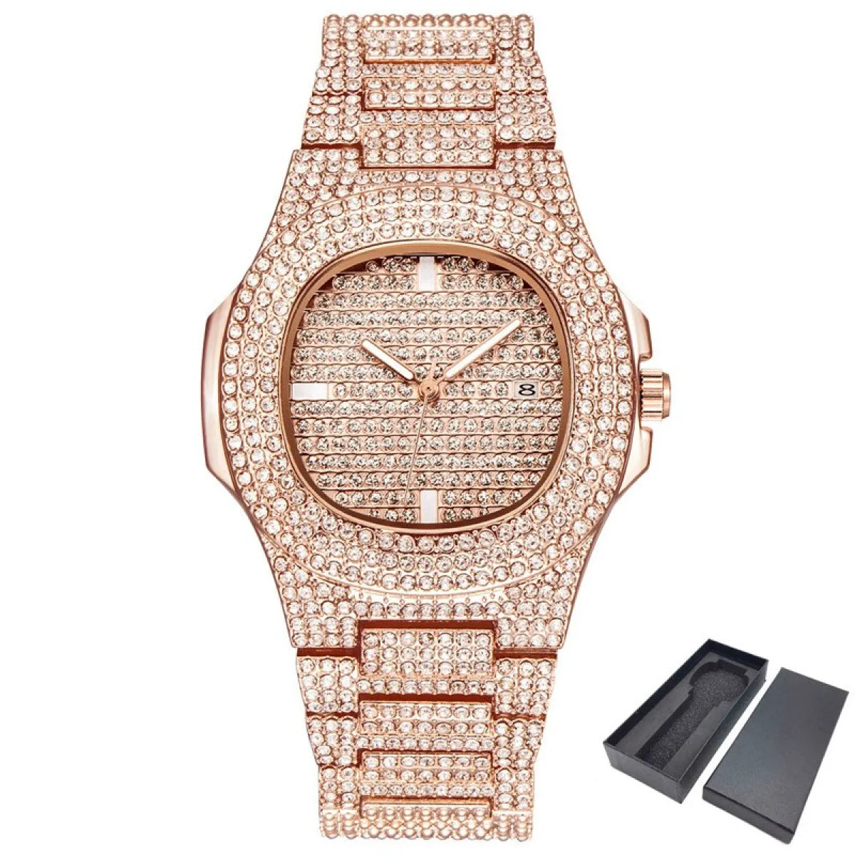 שעון יד משובץ יהלומים נוצצים Diamond Bling Wrist Watch