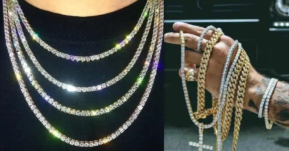סט שרשרת וצמיד משובצי קריסטלים נוצצים Iced Out Chain and Bracelet Set