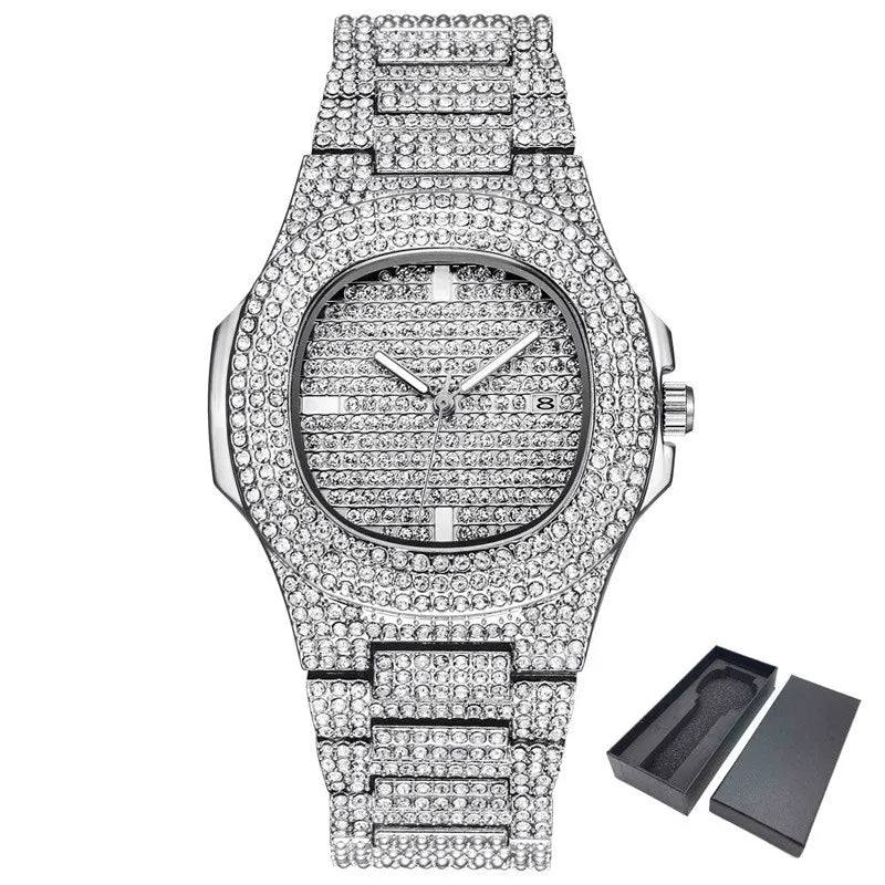 שעון יד משובץ יהלומים נוצצים Diamond Bling Wrist Watch