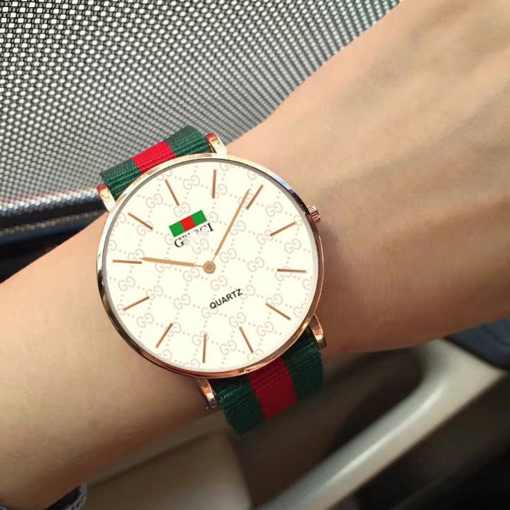 שעון זוגי אופנתי עם רצועת קנבס Trendy Canvas Strap Couple Watch