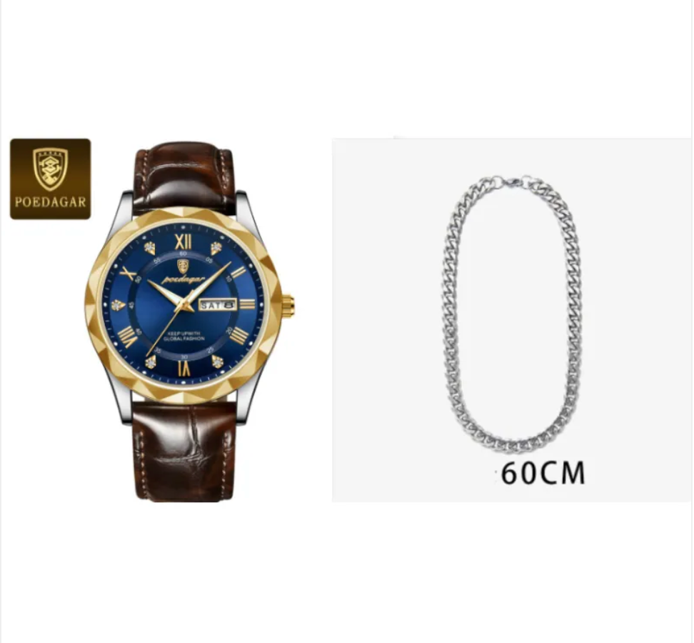 שעון קוורץ יוקרתי לגברים עם רצועת עור Men's Luxury Leather Strap Quartz Watch