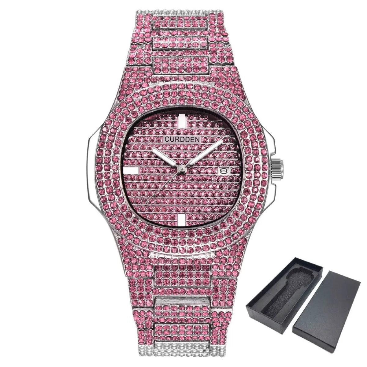 שעון יד משובץ יהלומים נוצצים Diamond Bling Wrist Watch