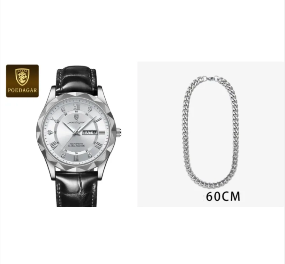 שעון קוורץ יוקרתי לגברים עם רצועת עור Men's Luxury Leather Strap Quartz Watch
