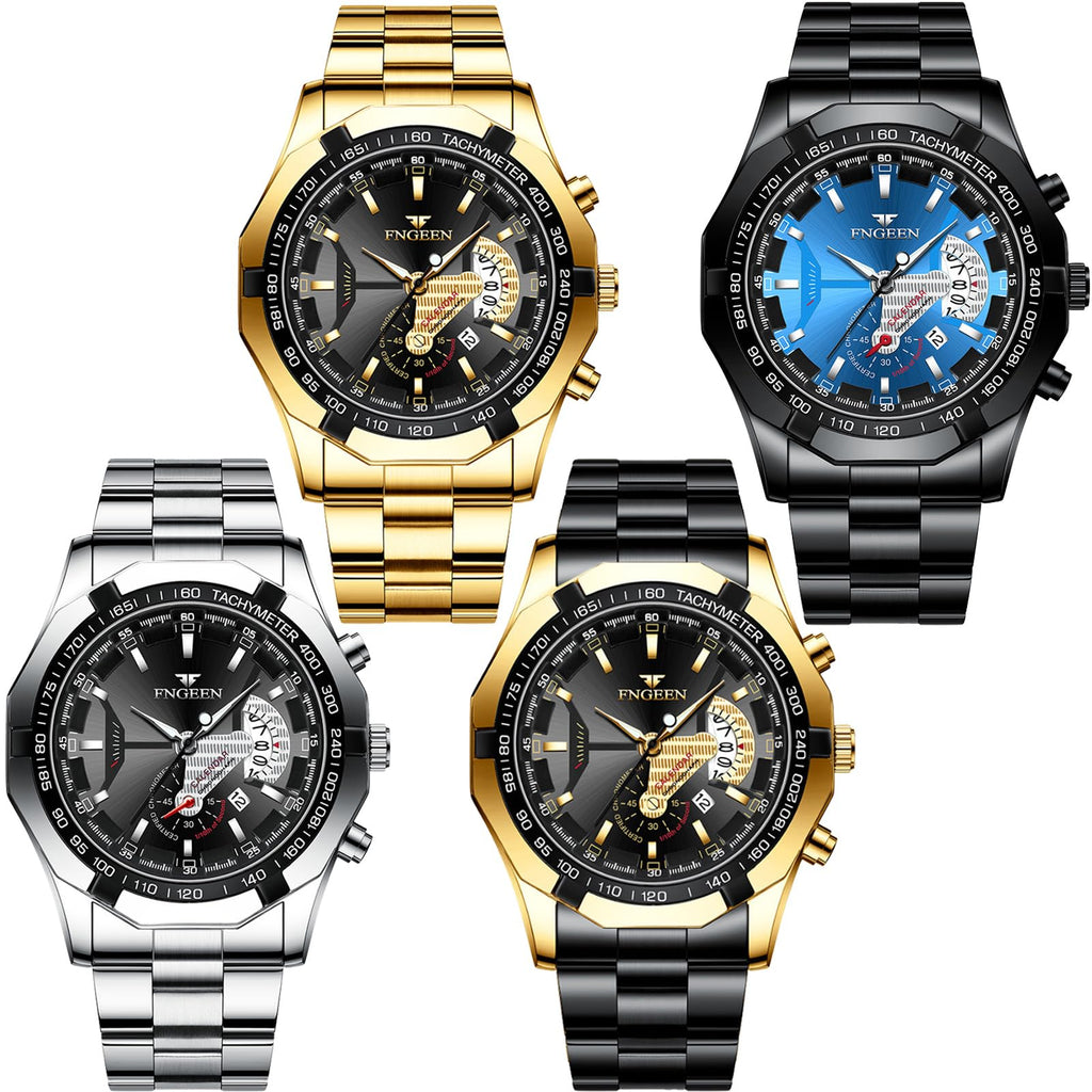 מארז 4 שעוני יד לגברים מנירוסטה 4-Pack Men's Stainless Steel Watches