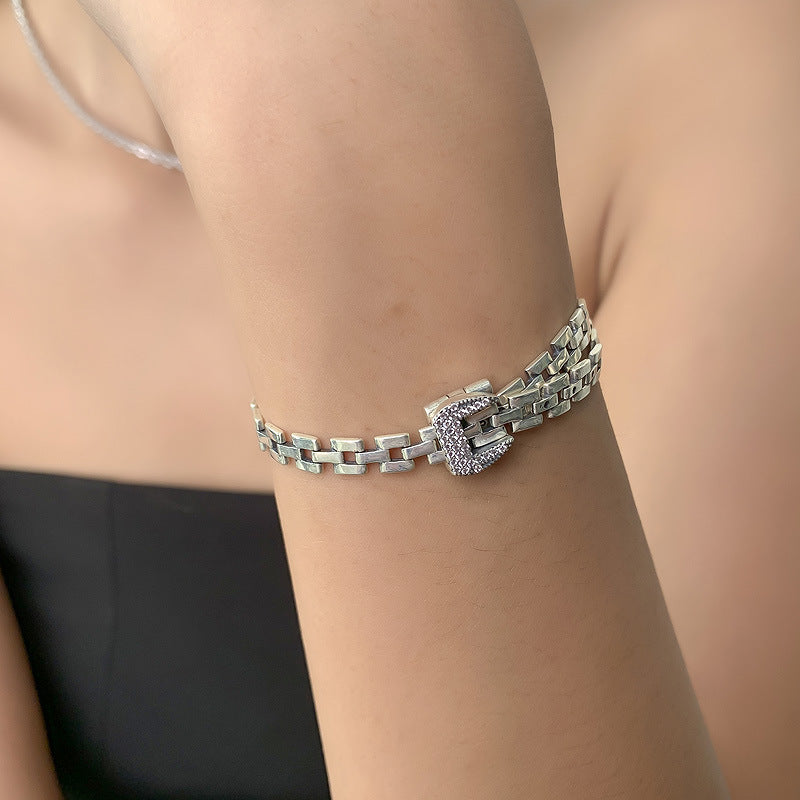 רצועת צמיד יוקרתית לנשים מכסף סטרלינג S925 S925 Sterling Silver Luxury Bracelet Watch Band