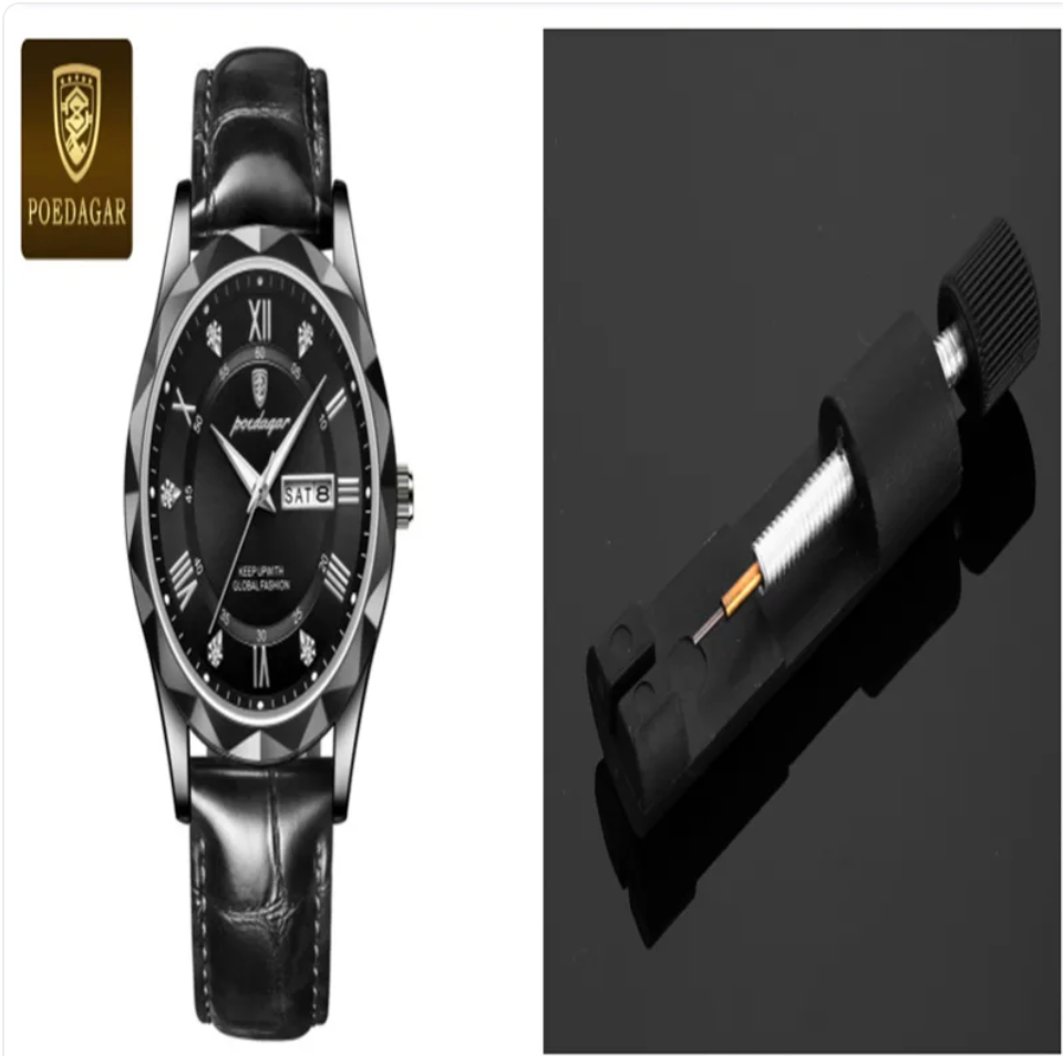 שעון קוורץ יוקרתי לגברים עם רצועת עור Men's Luxury Leather Strap Quartz Watch