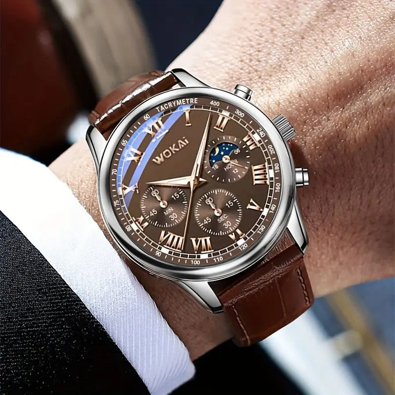 סט שעון קוורץ וחגורה לגברים Men's Quartz Watch and Belt Set