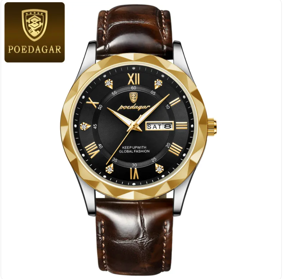שעון קוורץ יוקרתי לגברים עם רצועת עור Men's Luxury Leather Strap Quartz Watch