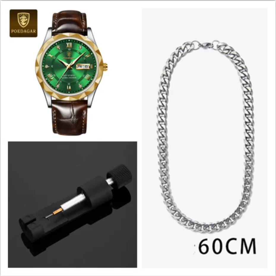 שעון קוורץ יוקרתי לגברים עם רצועת עור Men's Luxury Leather Strap Quartz Watch