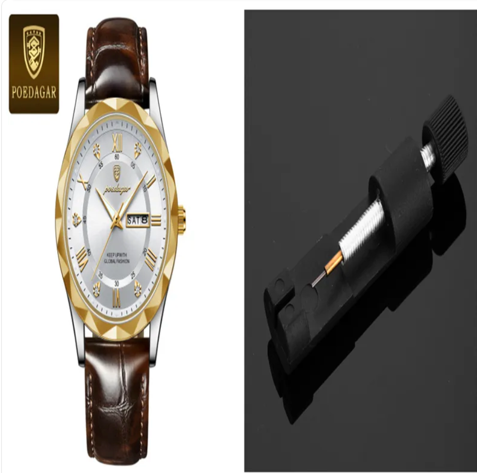 שעון קוורץ יוקרתי לגברים עם רצועת עור Men's Luxury Leather Strap Quartz Watch
