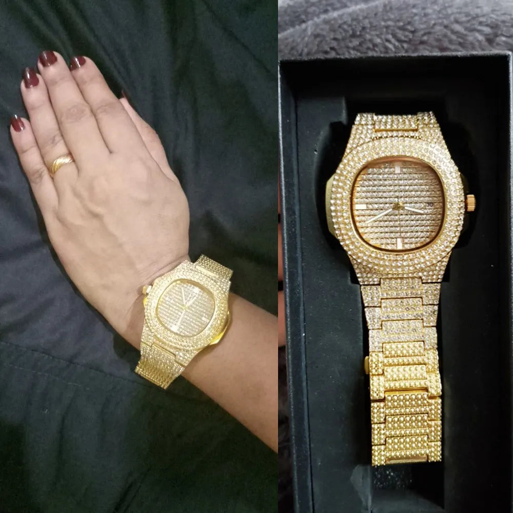 שעון יד משובץ יהלומים נוצצים Diamond Bling Wrist Watch