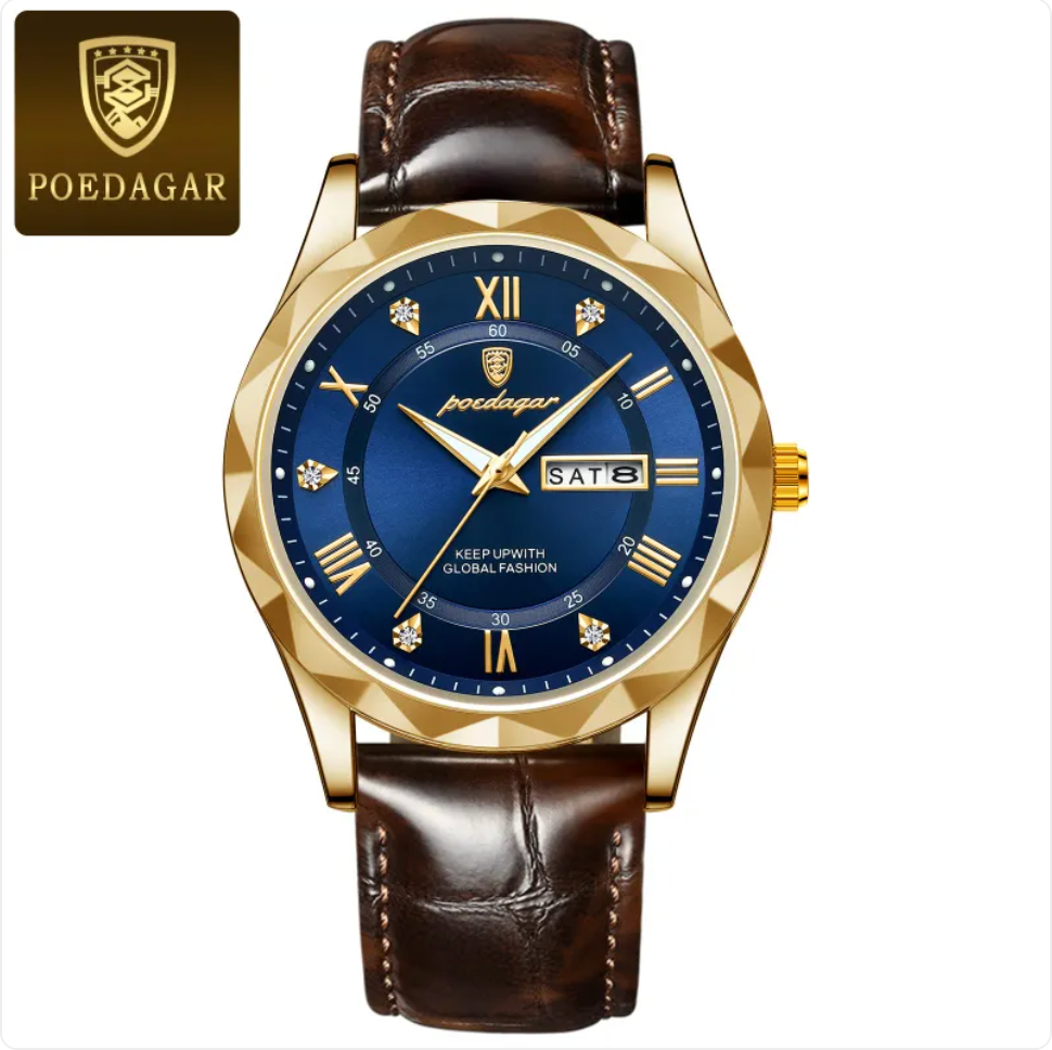 שעון קוורץ יוקרתי לגברים עם רצועת עור Men's Luxury Leather Strap Quartz Watch