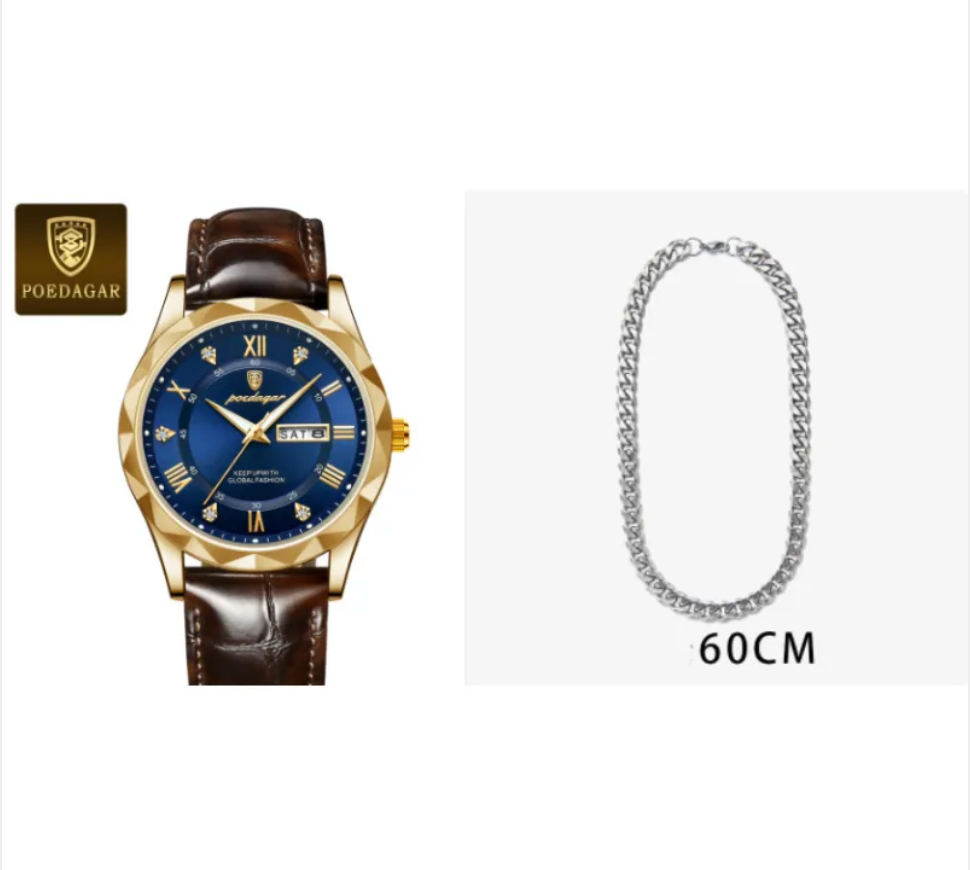 שעון קוורץ יוקרתי לגברים עם רצועת עור Men's Luxury Leather Strap Quartz Watch