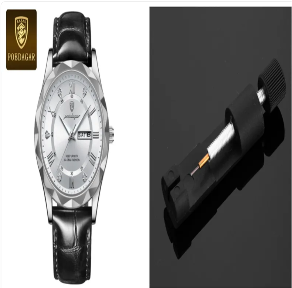 שעון קוורץ יוקרתי לגברים עם רצועת עור Men's Luxury Leather Strap Quartz Watch