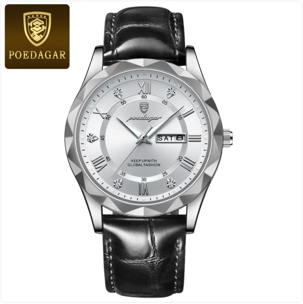 שעון קוורץ יוקרתי לגברים עם רצועת עור Men's Luxury Leather Strap Quartz Watch