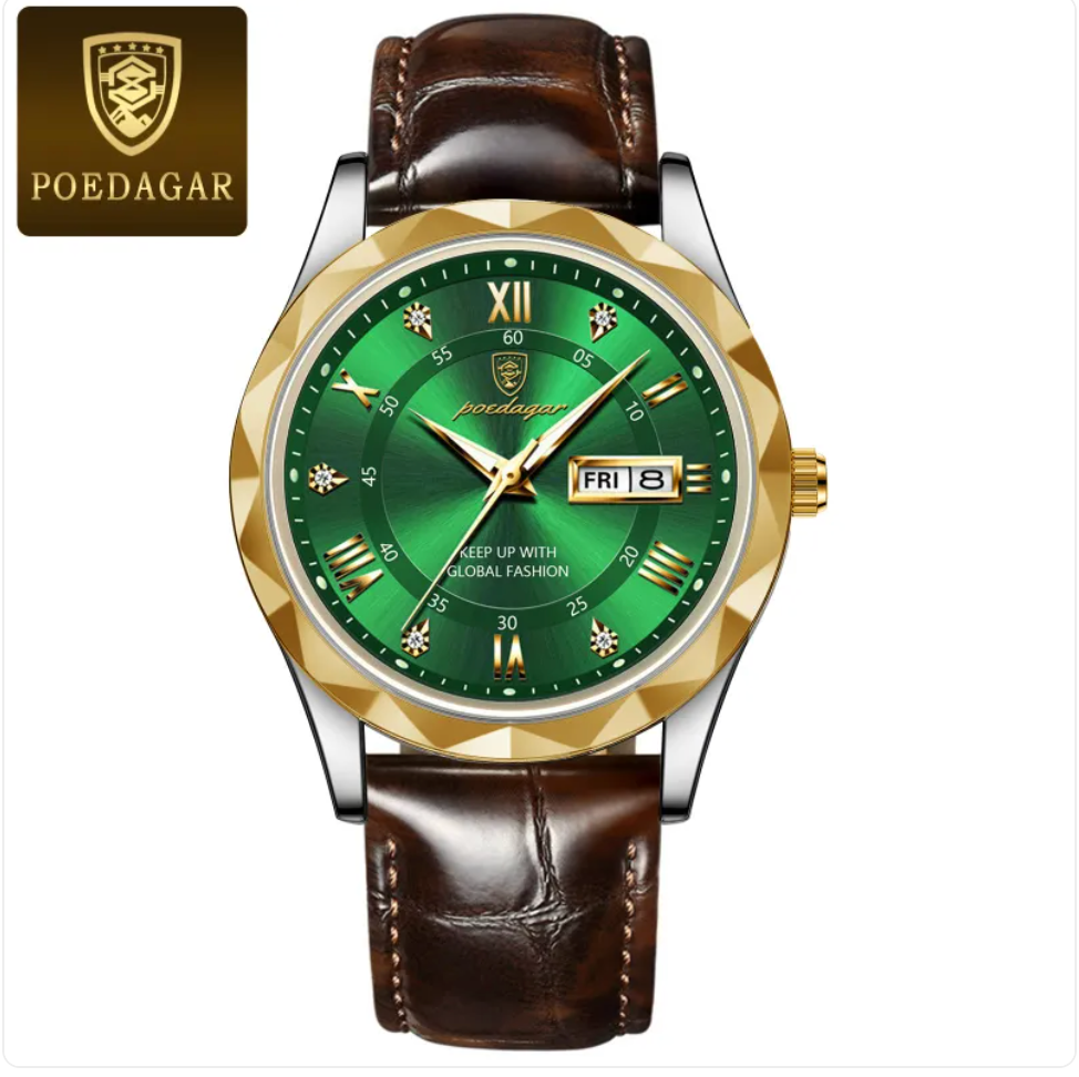 שעון קוורץ יוקרתי לגברים עם רצועת עור Men's Luxury Leather Strap Quartz Watch