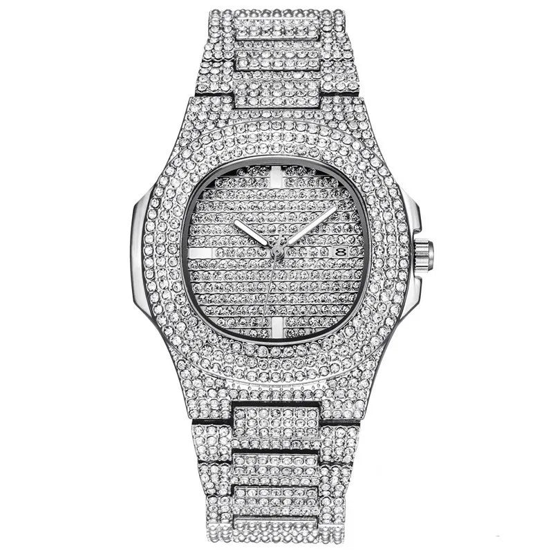 שעון יד משובץ יהלומים נוצצים Diamond Bling Wrist Watch