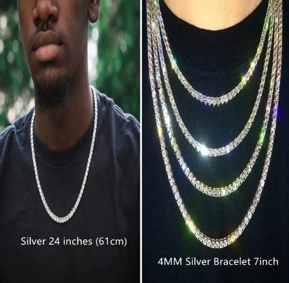 סט שרשרת וצמיד משובצי קריסטלים נוצצים Iced Out Chain and Bracelet Set