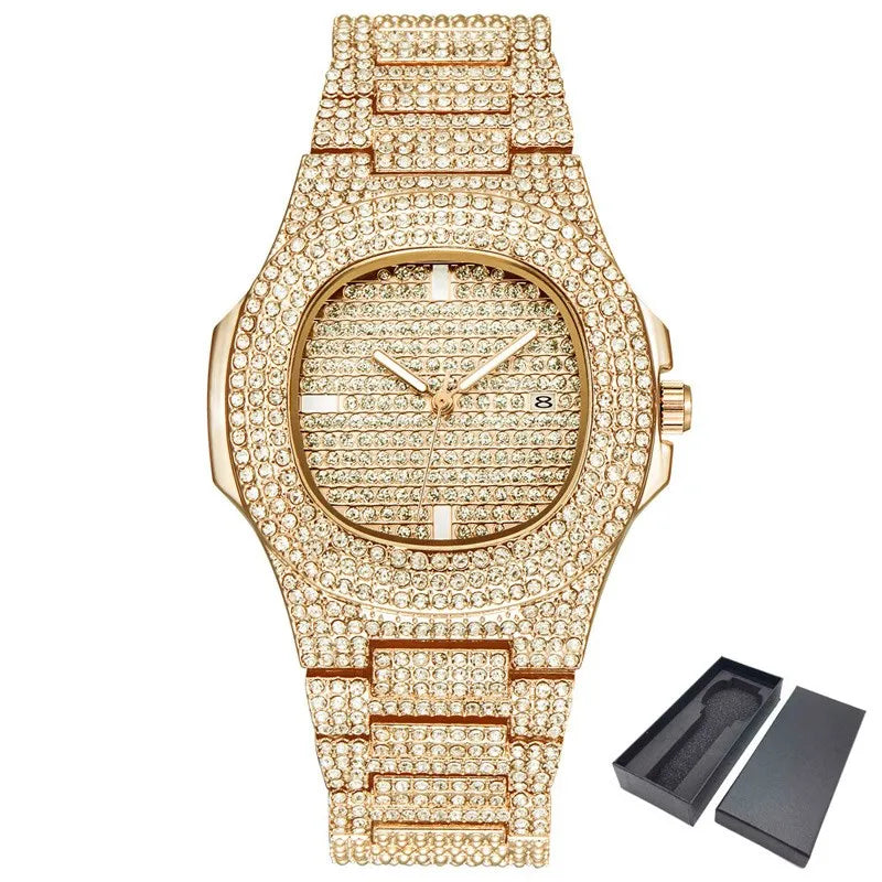 שעון יד משובץ יהלומים נוצצים Diamond Bling Wrist Watch