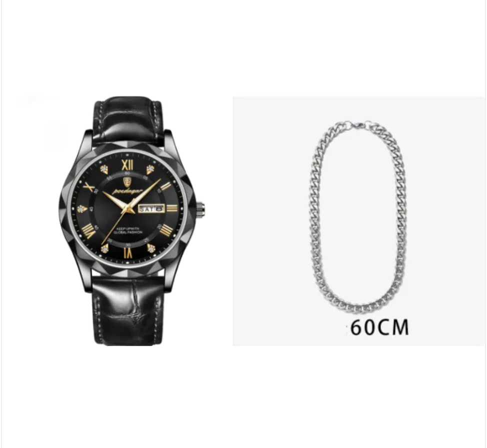 שעון קוורץ יוקרתי לגברים עם רצועת עור Men's Luxury Leather Strap Quartz Watch