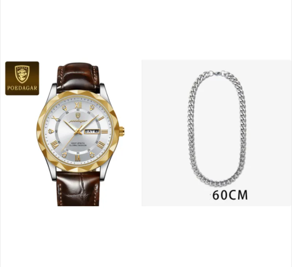 שעון קוורץ יוקרתי לגברים עם רצועת עור Men's Luxury Leather Strap Quartz Watch