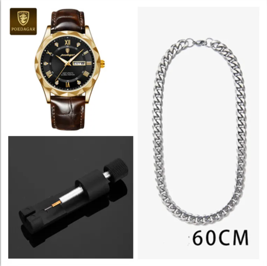 שעון קוורץ יוקרתי לגברים עם רצועת עור Men's Luxury Leather Strap Quartz Watch