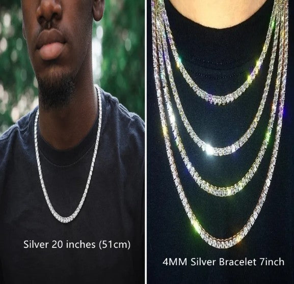 סט שרשרת וצמיד משובצי קריסטלים נוצצים Iced Out Chain and Bracelet Set