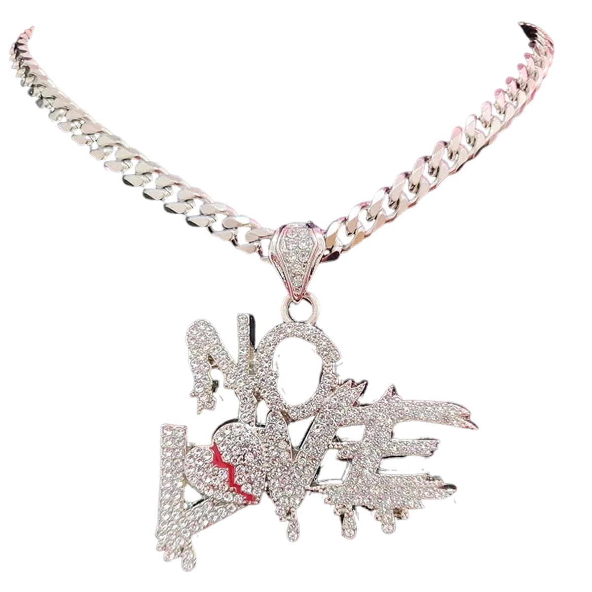OLIH2 Iced Out Chain No Love Chain Cuban Link Chain Diamond Necklace Mens Necklace Chain Chains for Men (20 inch Small Silver)
