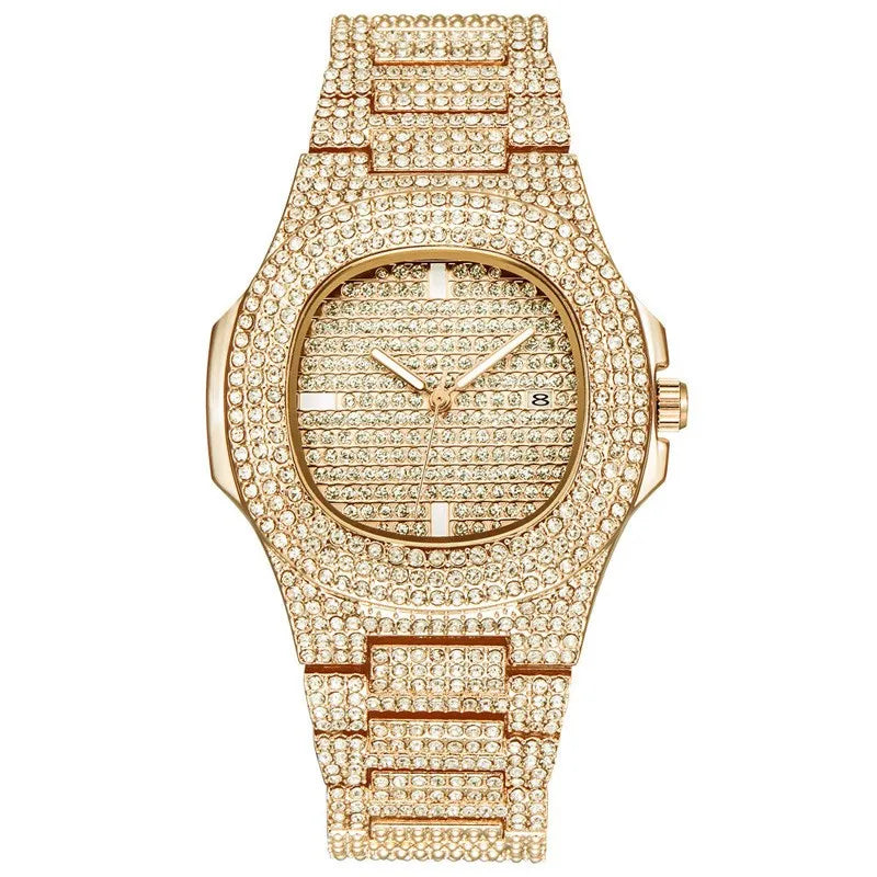 שעון יד משובץ יהלומים נוצצים Diamond Bling Wrist Watch