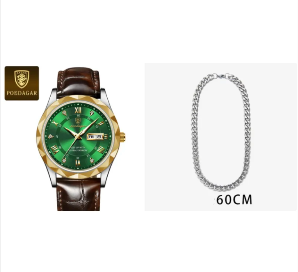 שעון קוורץ יוקרתי לגברים עם רצועת עור Men's Luxury Leather Strap Quartz Watch