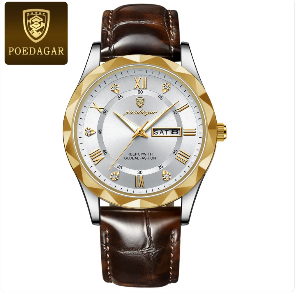 שעון קוורץ יוקרתי לגברים עם רצועת עור Men's Luxury Leather Strap Quartz Watch