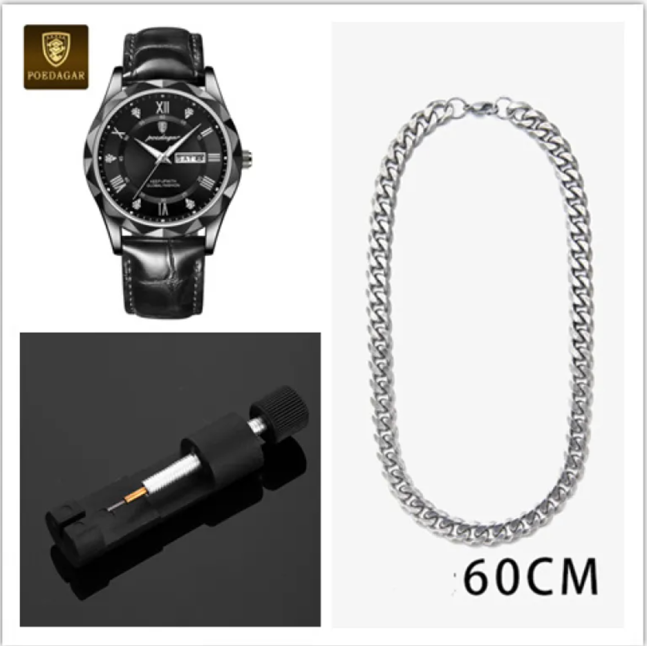 שעון קוורץ יוקרתי לגברים עם רצועת עור Men's Luxury Leather Strap Quartz Watch