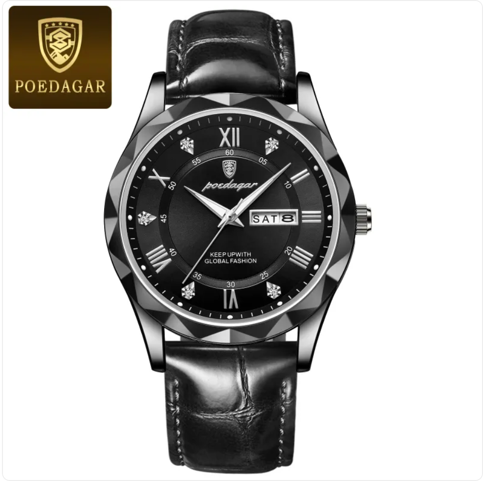 שעון קוורץ יוקרתי לגברים עם רצועת עור Men's Luxury Leather Strap Quartz Watch