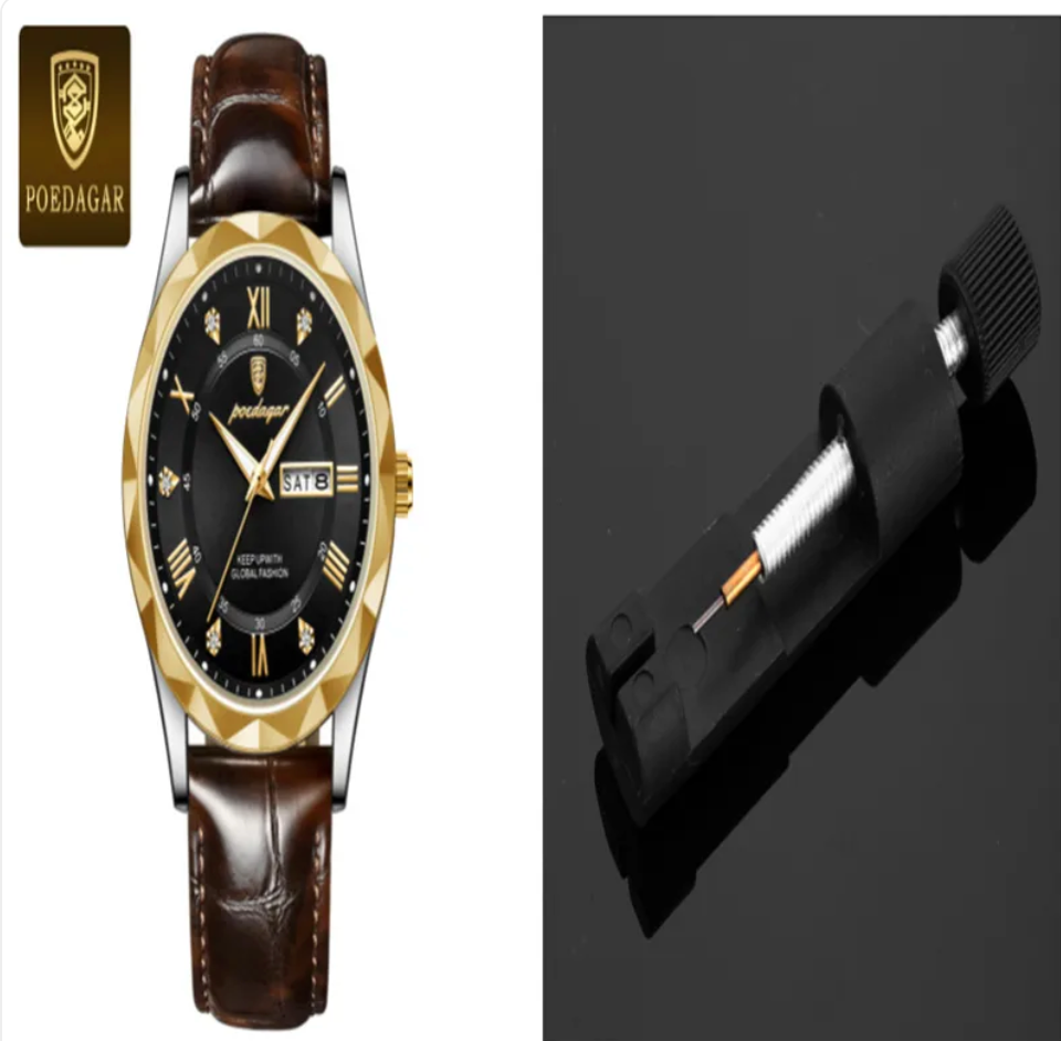 שעון קוורץ יוקרתי לגברים עם רצועת עור Men's Luxury Leather Strap Quartz Watch