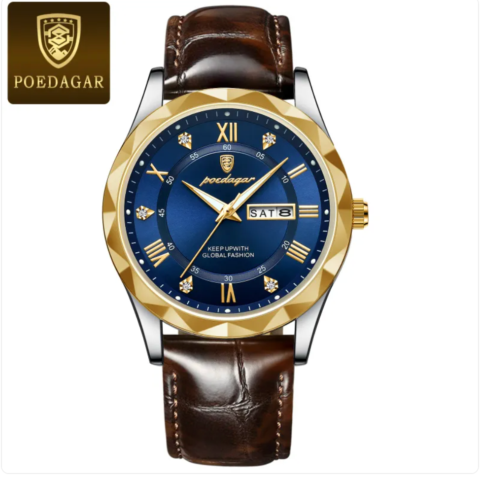 שעון קוורץ יוקרתי לגברים עם רצועת עור Men's Luxury Leather Strap Quartz Watch
