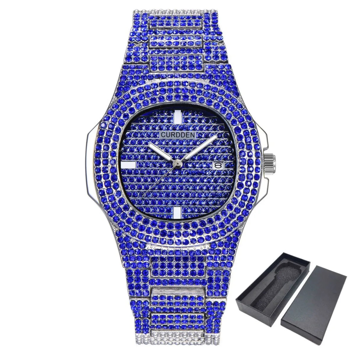 שעון יד משובץ יהלומים נוצצים Diamond Bling Wrist Watch