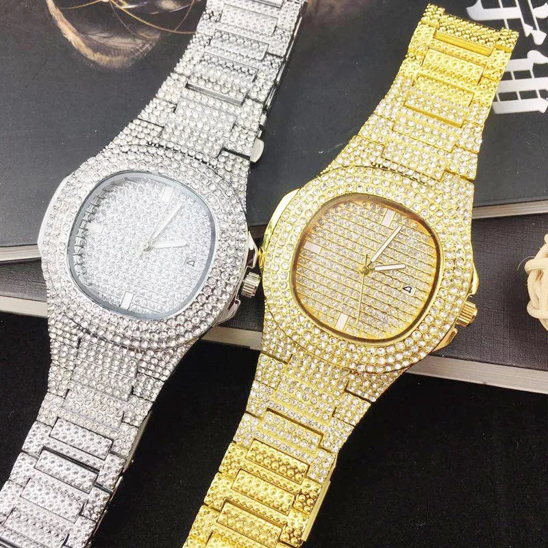 שעון יד משובץ יהלומים נוצצים Diamond Bling Wrist Watch