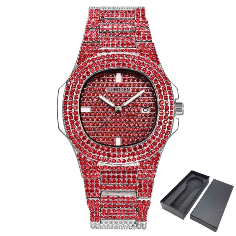 שעון יד משובץ יהלומים נוצצים Diamond Bling Wrist Watch
