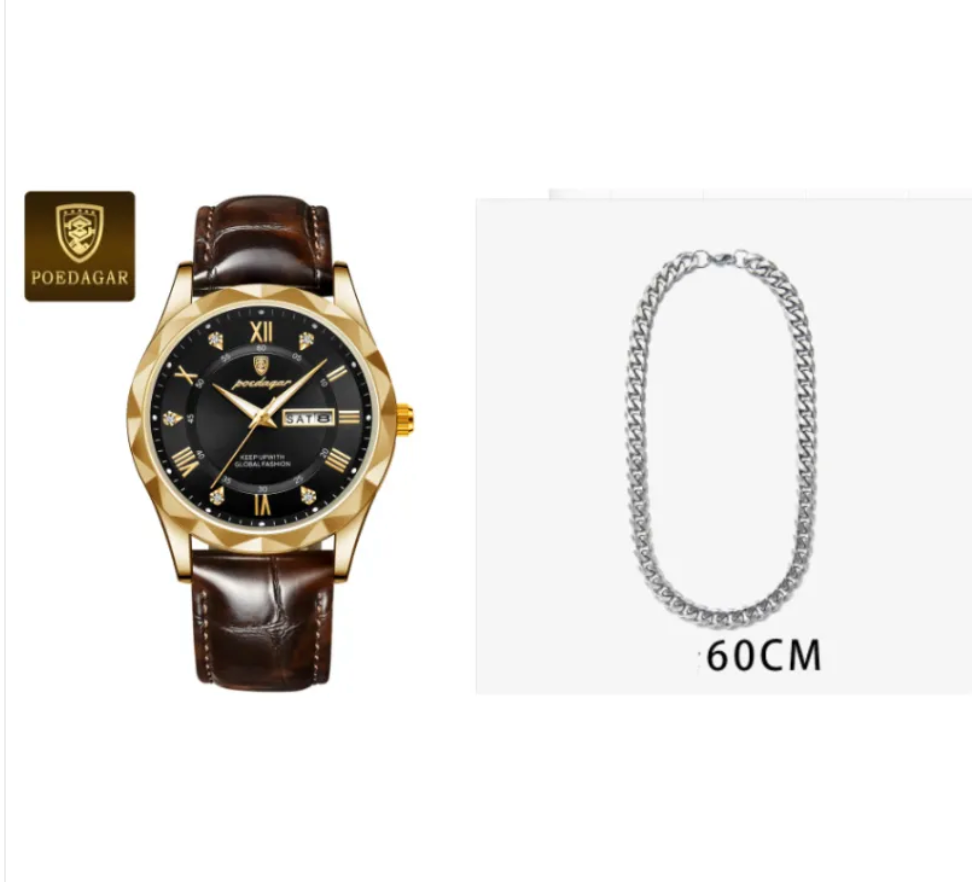 שעון קוורץ יוקרתי לגברים עם רצועת עור Men's Luxury Leather Strap Quartz Watch