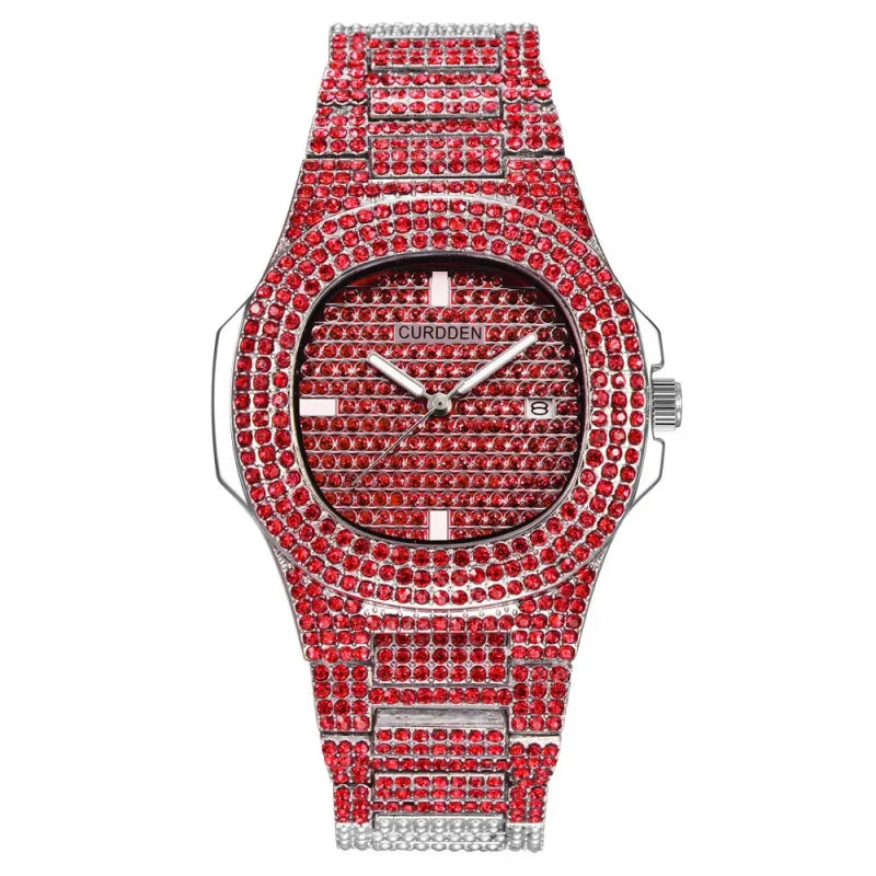 שעון יד משובץ יהלומים נוצצים Diamond Bling Wrist Watch