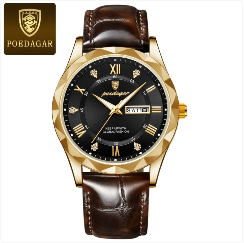 שעון קוורץ יוקרתי לגברים עם רצועת עור Men's Luxury Leather Strap Quartz Watch