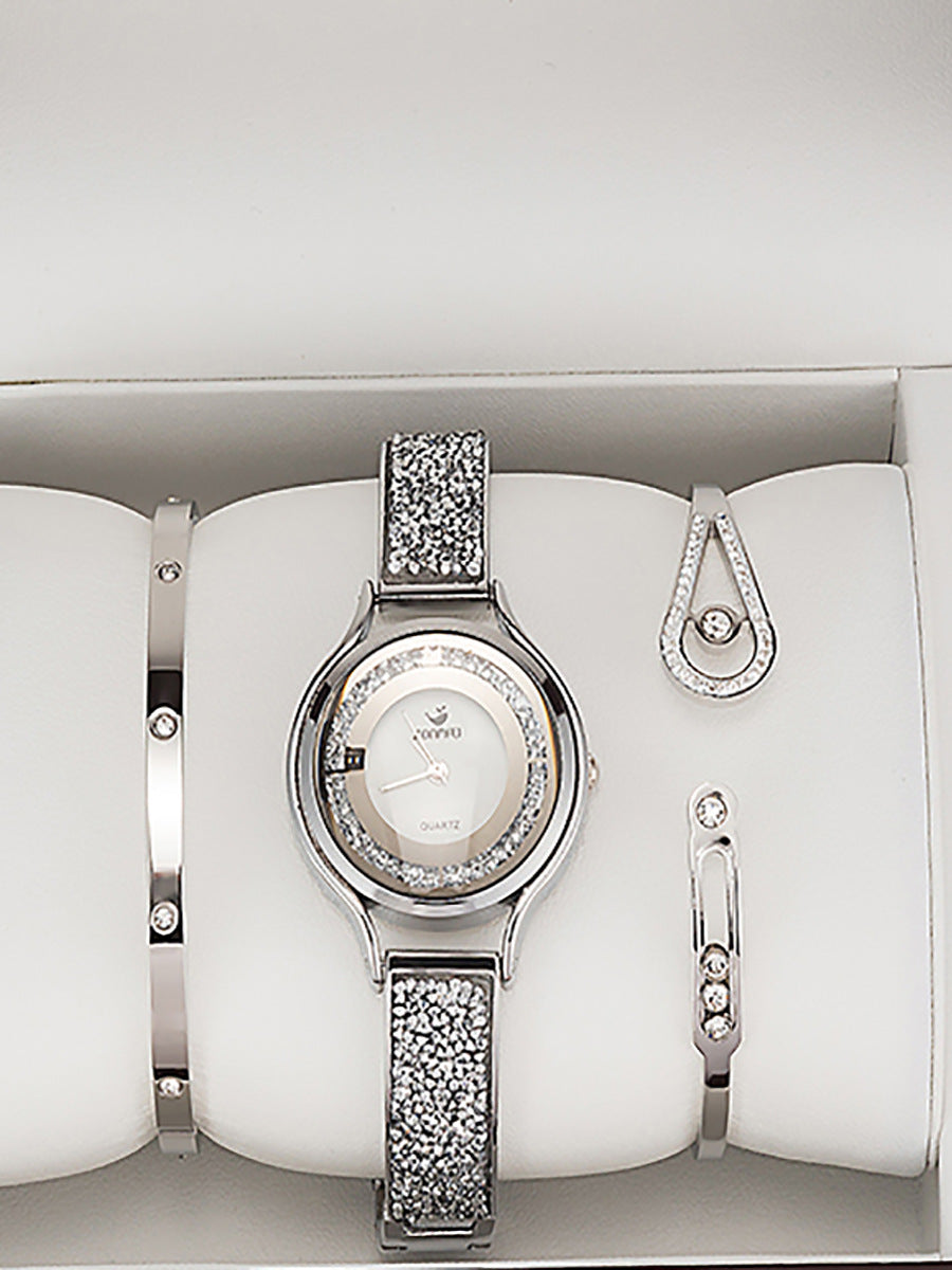 סט שעון קוורץ יוקרתי לנשים בעיצוב Vibrato Luxury Vibrato Fashion Watch Set for Women