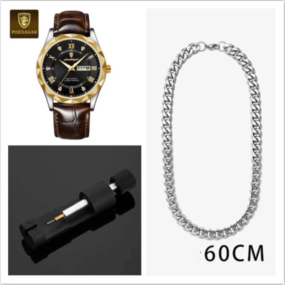 שעון קוורץ יוקרתי לגברים עם רצועת עור Men's Luxury Leather Strap Quartz Watch