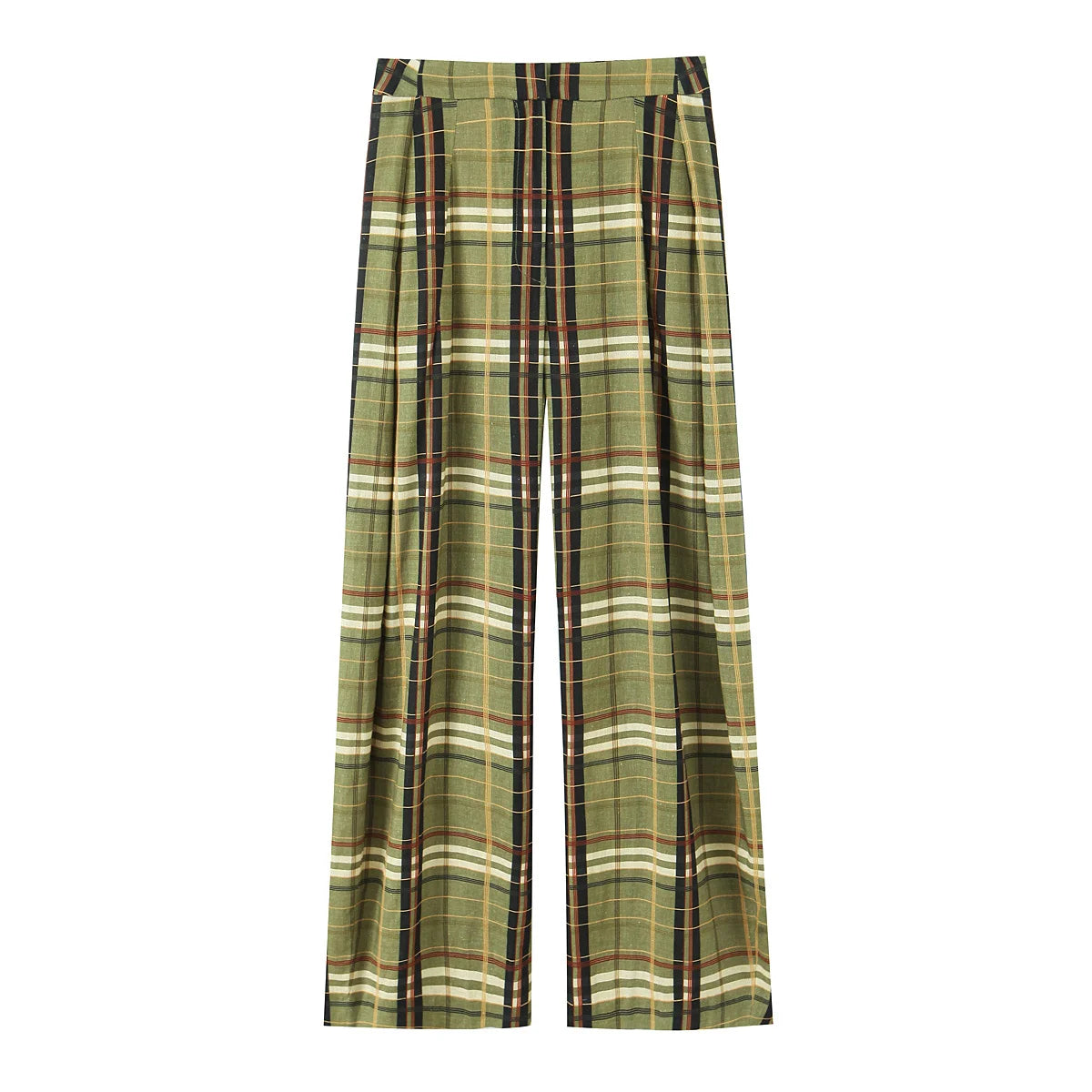 מכנסי נשים לסתיו עם הדפס משבצות (Plaid) בגזרה רחבה ומשוחררת (Loose Pants) עם שרוך קשירה (Drawstring) ועיצוב קפלים מבית HH بنطال نسائي للخريف بطبعة كاروهات (Plaid) بقصة واسعة ومريحة (Loose Pants) مع رباط إغلاق (Drawstring) وتصميم كسرات من ماركة HH
