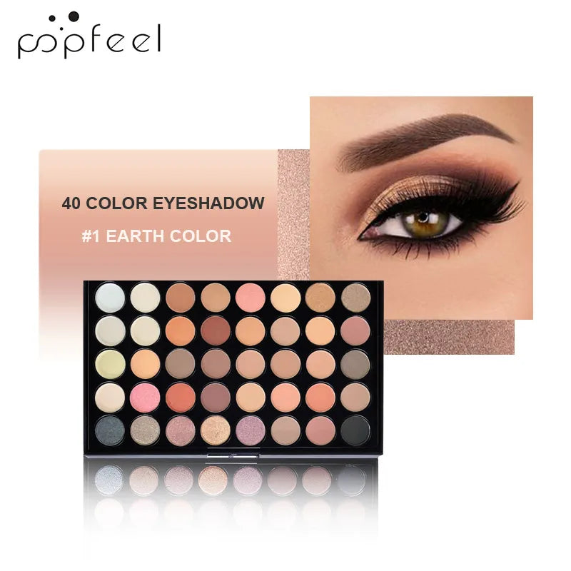פלטת צלליות 40 צבעים POPFEEL – כוללת 8 מברשות ורודות, בגימור מאט ונצנצים لوحة ظلال عيون (آيشادو) 40 لونًا POPFEEL – تشمل 8 فرش وردية، بلمسة مطفية ولامعة