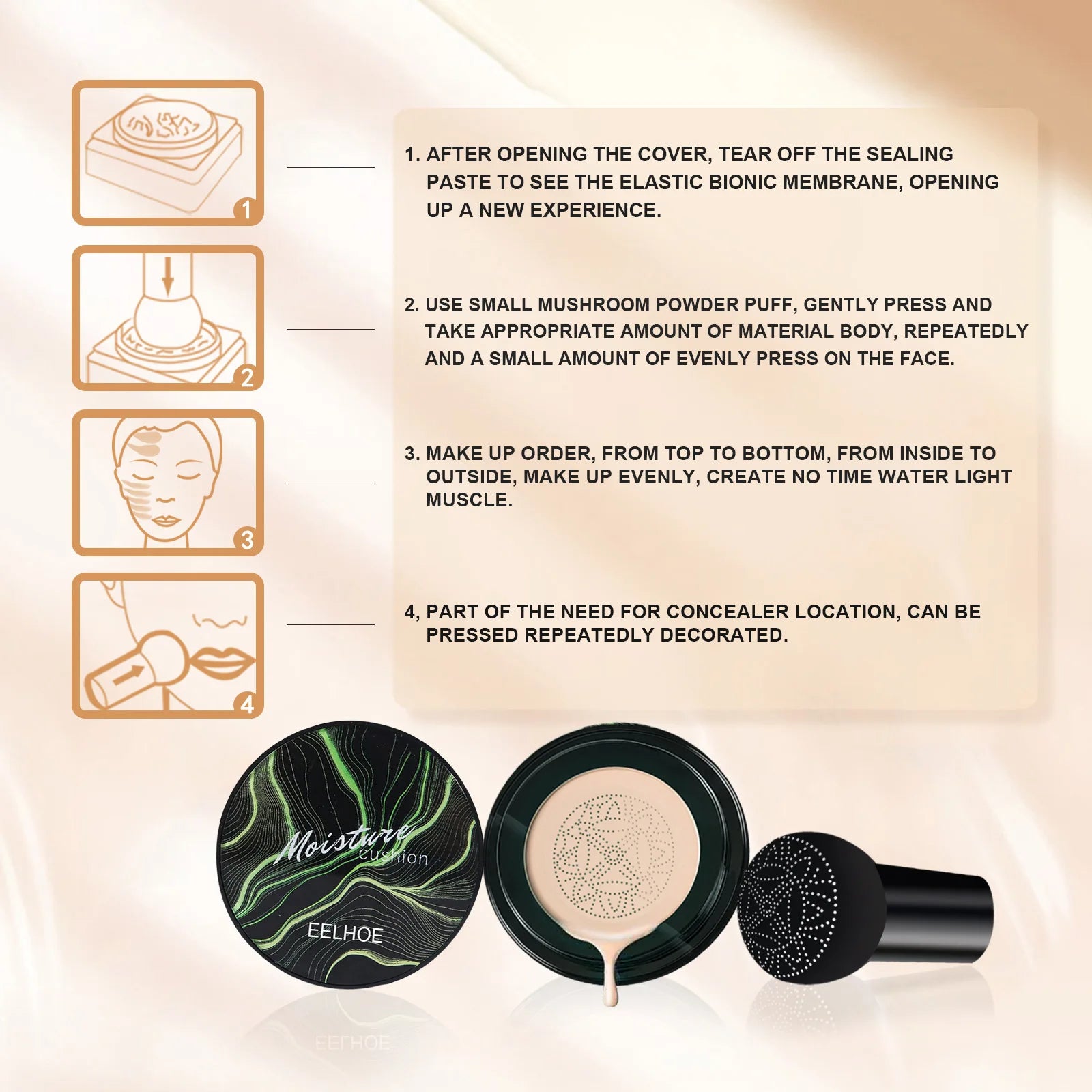מייקאפ קשיונר BB קרם עמיד במים ולחות עם ספוגית ראש פטרייה מבית EELHOE كريم أساس (مייקאפ) كوشين BB مقاوم للماء والرطوبة مع إسفنجة رأس الفطر من ماركة EELHOE