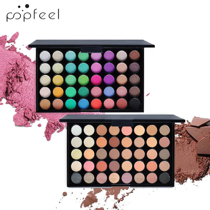 פלטת צלליות 40 צבעים POPFEEL – כוללת 8 מברשות ורודות, בגימור מאט ונצנצים لوحة ظلال عيون (آيشادو) 40 لونًا POPFEEL – تشمل 8 فرش وردية، بلمسة مطفية ولامعة