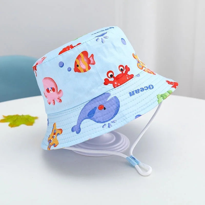 כובע דייגים קיצי לתינוקות ופעוטות עם שוליים רחבים והדפס מצויר (גילאי 1-3) قبعة صياد صيفية للأطفال والرضع بحواف عريضة وطبعة كرتونية (عمر 1-3 سنوات)