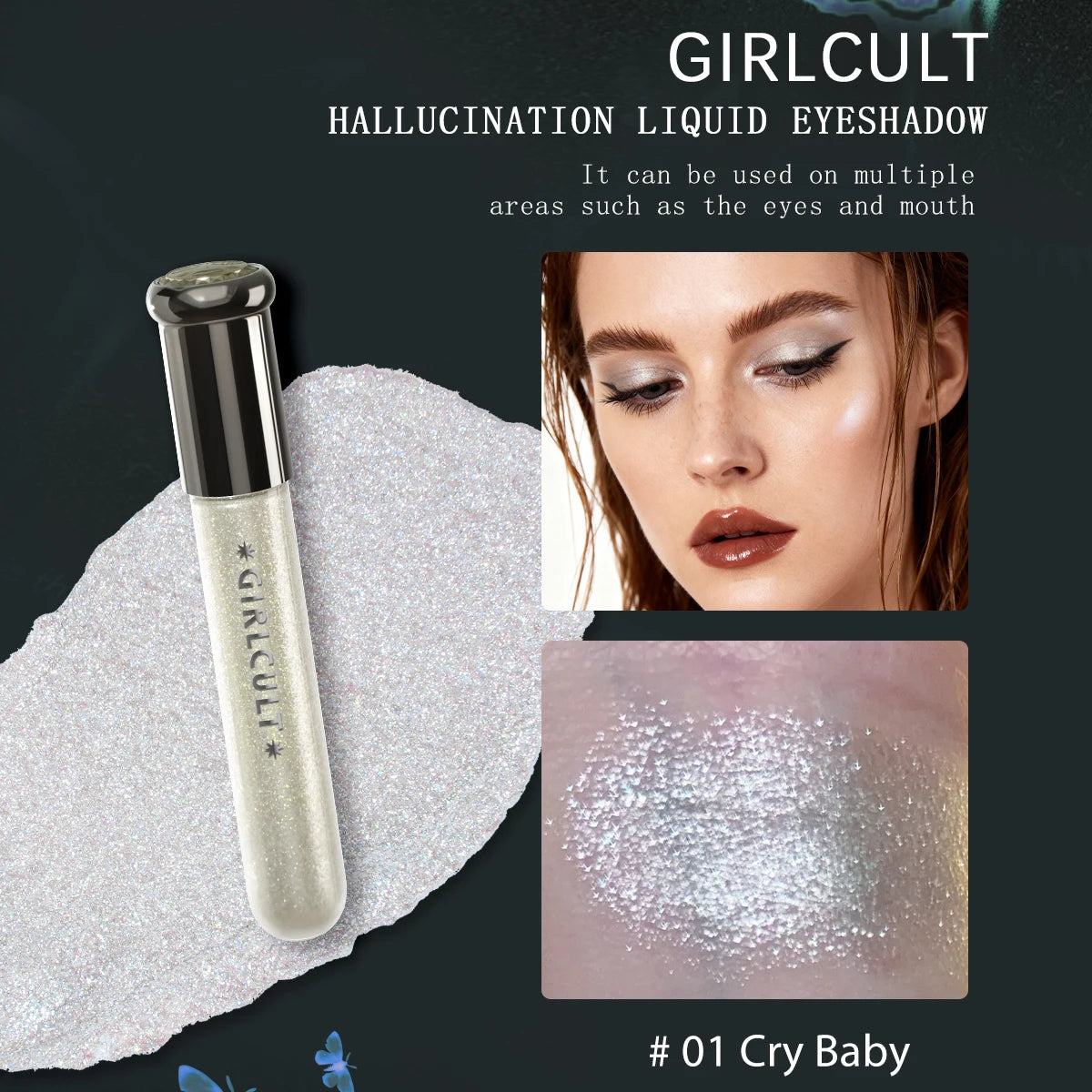צללית נוזלית מנצנצת Girlcult – עמידה לאורך זמן, בגימור מטאלי וזוהר עם חלקיקי נצנצים עדינים ظلال عيون (آيشادو) سائل ولامع Girlcult – يدوم طويلاً، بلمسة ميتاليك وبراقة مع جزيئات غليتر ناعمة