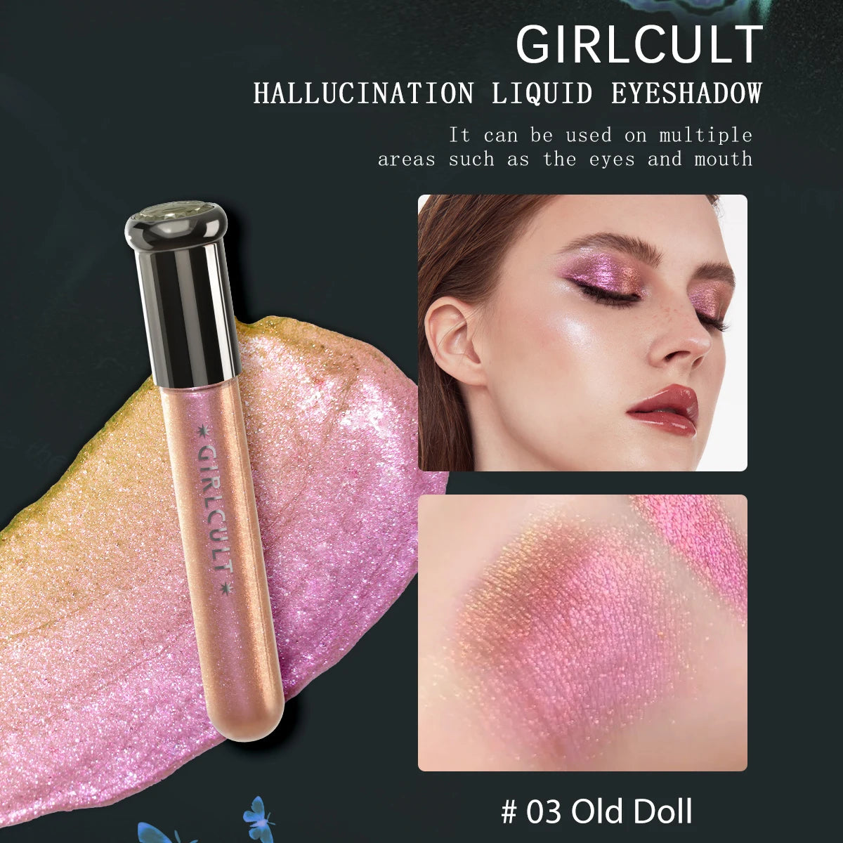 צללית נוזלית מנצנצת Girlcult – עמידה לאורך זמן, בגימור מטאלי וזוהר עם חלקיקי נצנצים עדינים ظلال عيون (آيشادو) سائل ولامع Girlcult – يدوم طويلاً، بلمسة ميتاليك وبراقة مع جزيئات غليتر ناعمة
